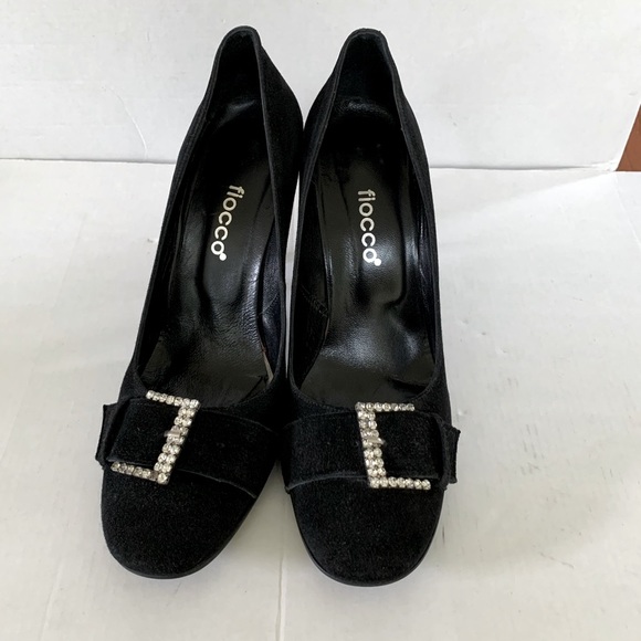 Stunning black suede stiletto shoes with large buckle of shiny rhinestones 40 10 - Picture 6 of 12